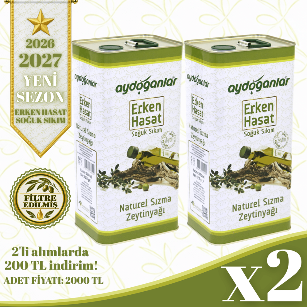 2 ADET 5 LİTRE ERKEN HASAT SOĞUK SIKIM ZEYTİNYAĞI