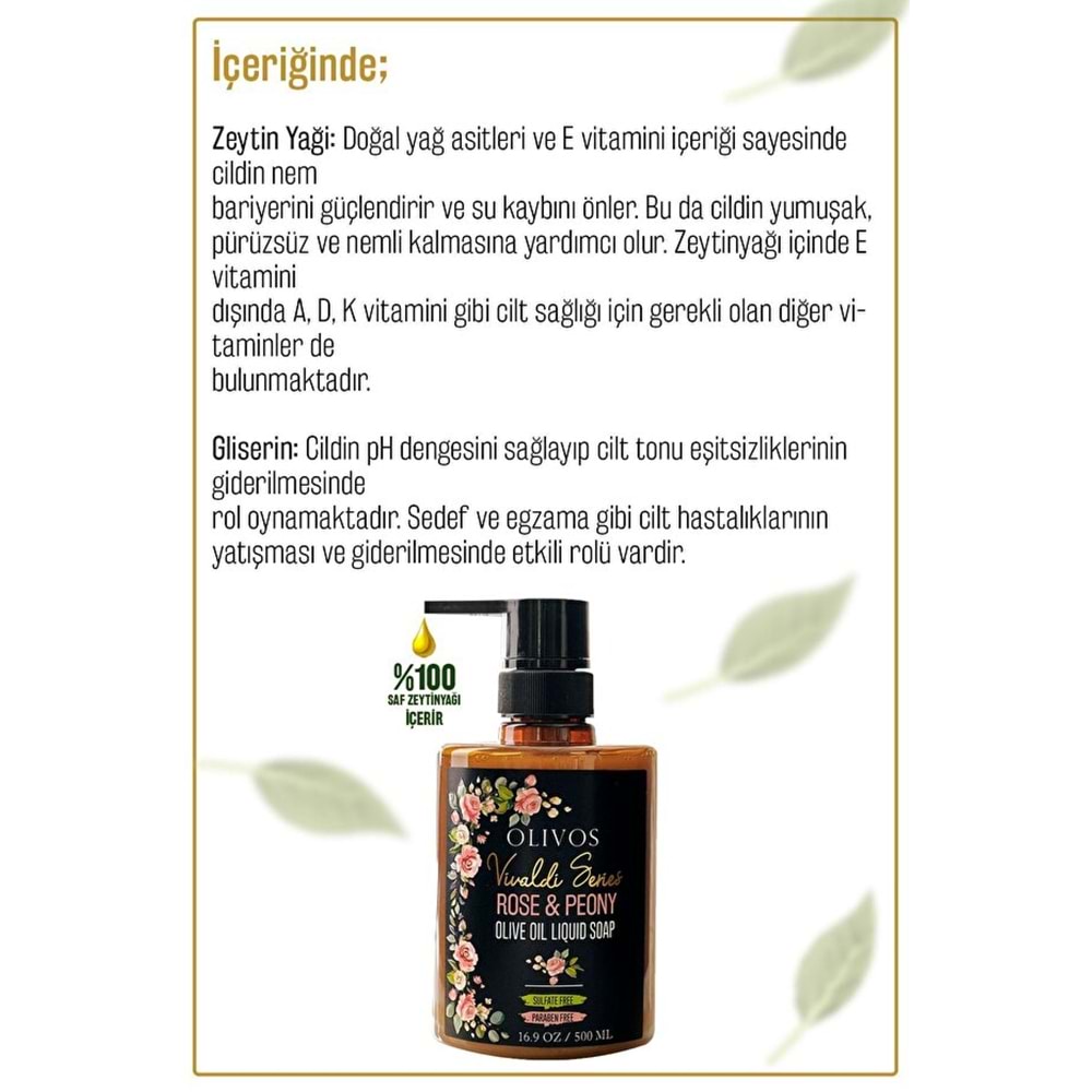 Olivos Zeytinyağlı Gül & Şakayık Kokulu Sıvı Sabun 500 Ml