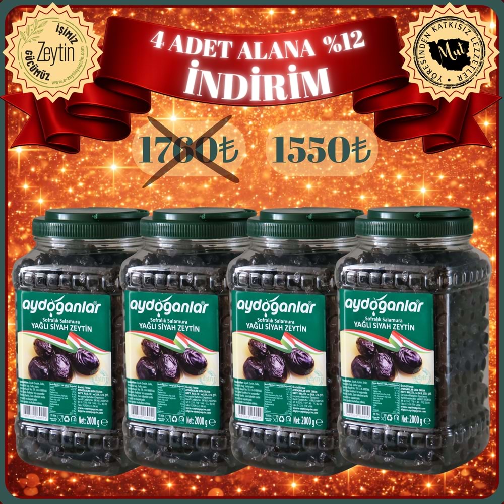 4 ADET SİYAH YAĞLI SALAMURA ZEYTİN (S) 2 KG