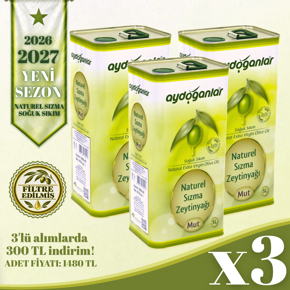 3 ADET 5 LİTRE NATUREL SIZMA SOĞUK SIKIM ZEYTİNYAĞI