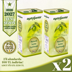 2 ADET 5 LİTRE NATUREL SIZMA SOĞUK SIKIM ZEYTİNYAĞI