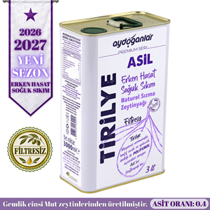 Asil Tirilye Erken Hasat Filtresiz Soğuk Sıkım Zeytinyağı 3 L. (Premium Seri)