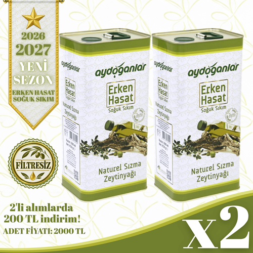 2 ADET 5 LİTRE ERKEN HASAT SOĞUK SIKIM ZEYTİNYAĞI