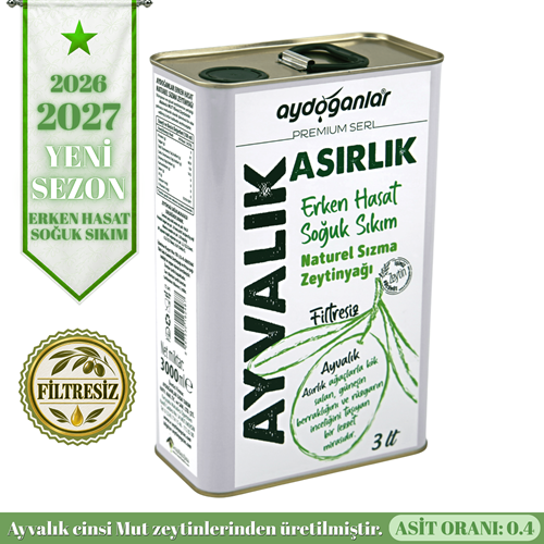 Asırlık Ayvalık Erken Hasat Filtresiz Soğuk Sıkım Zeytinyağı 3 Lt (Premium Seri)