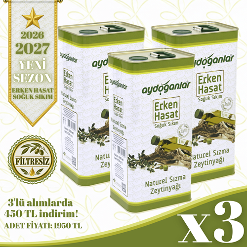 3 ADET 5 LİTRE ERKEN HASAT SOĞUK SIKIM ZEYTİNYAĞI