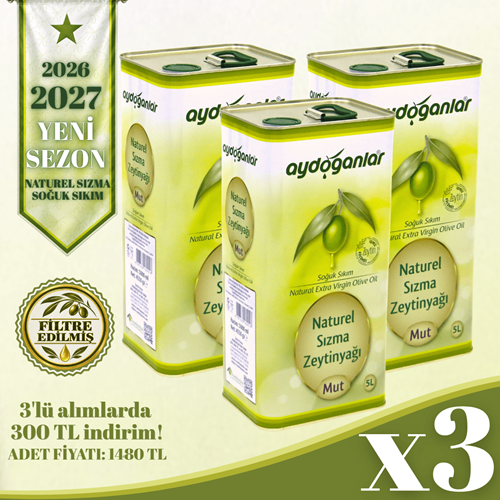 3 ADET 5 LİTRE NATUREL SIZMA SOĞUK SIKIM ZEYTİNYAĞI
