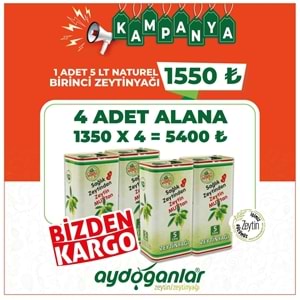 4 ADET 5 LİTRE NATUREL BİRİNCİ ZEYTİNYAĞI (TENEKE)